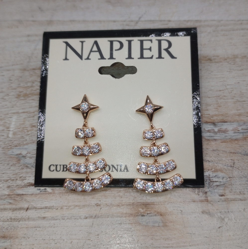 Napier Goldtone Crystal Christmas Tree Earrings